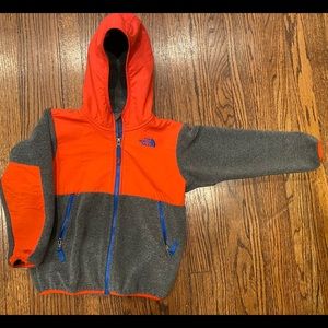 North Face Hoodie Fleece, Youth 6, Grey with Red